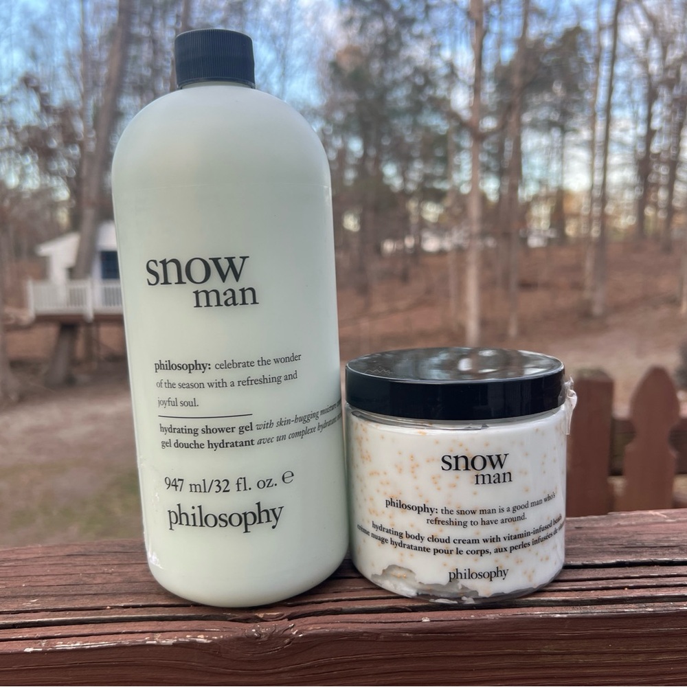 Philosophy Snow Man Hydrating Shower Gel 32 oz & Body Cloud Cream 16 oz|Bodycare